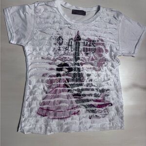 Chic White Kids Tee with Parisian Print